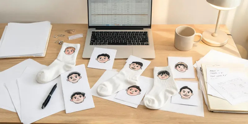 Buyer worksheet with unbranded sock samples