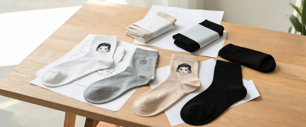 Unbranded sock assortment with face and logo design references